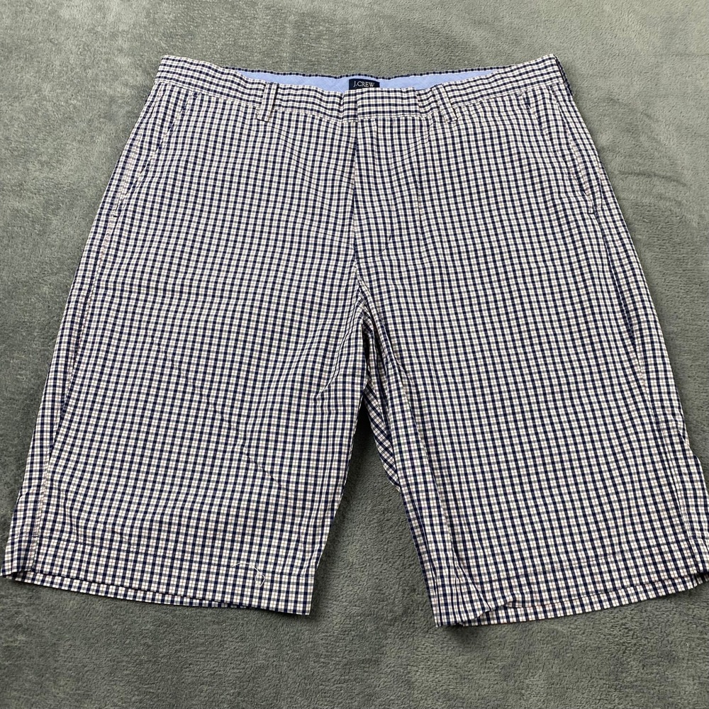 J.Crew Men 36 Rivington Shorts Cotton Cruise Chino Blue White Gingham Plaid